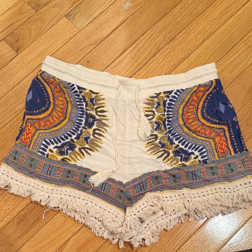Band of Gypsies High Waist Cream and Blue Shorts
